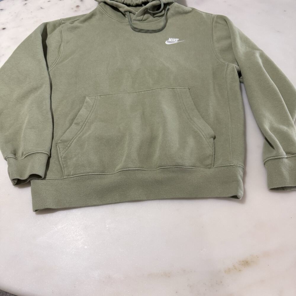 Nike Club Men's S Fleece Hoodie Sweatshirt Logo Pullover Olive Green Activewear - Picture 6 of 9